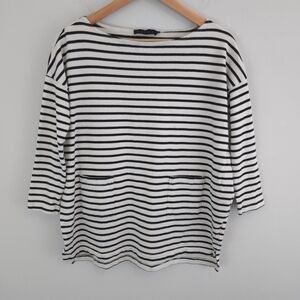 Hatch Black and White Striped Long Sleeve Top